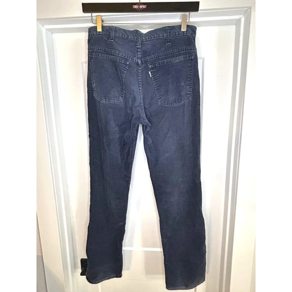 Vintage Levis 519 Corduroy Navy‎ Blue Pants White Tab Slim Straight 30x31 Retro